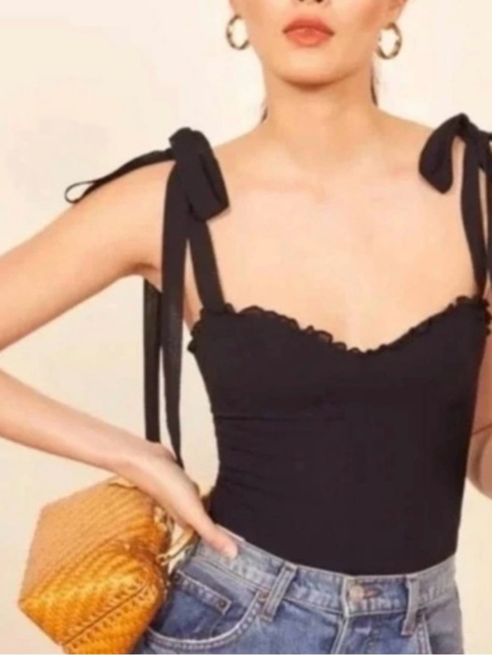 Reformation Blanca Top in Black (Black Tie-Shoulder Camisole)